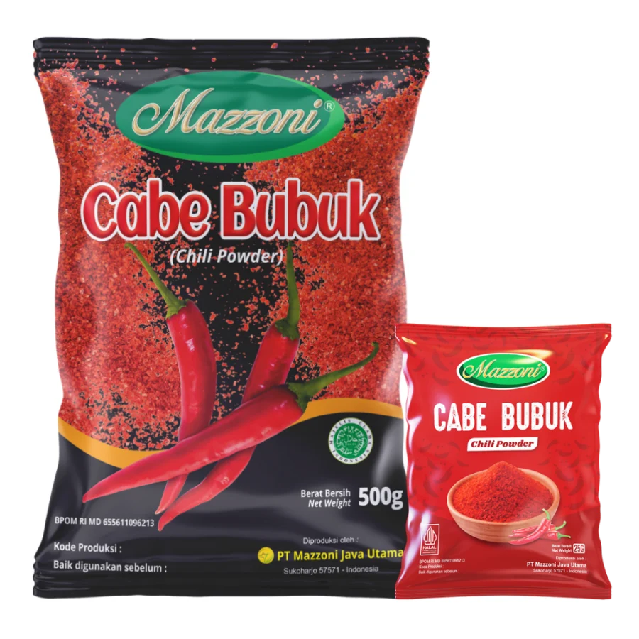 Kemasan Cabe Bubuk 25 gram , 500 gram